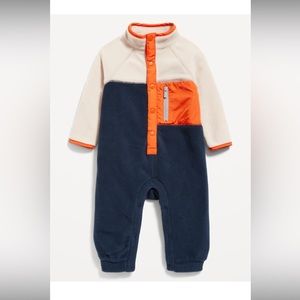 NWT: Old Navy Microfleece Button-Front Color-Block Baby One-Piece | 6-12M